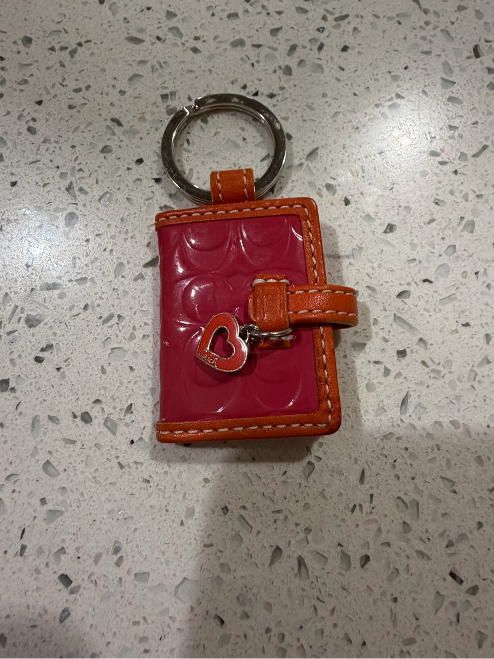 Coach Pink and Orange Patent Leather Heart Charm Keychain Wallet